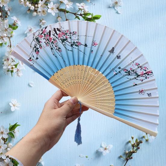 Складной вентилятор Элегантный ручной вентилятор с цветочным узором и подвеской с кисточкой Легкий портативный вентилятор для производительности