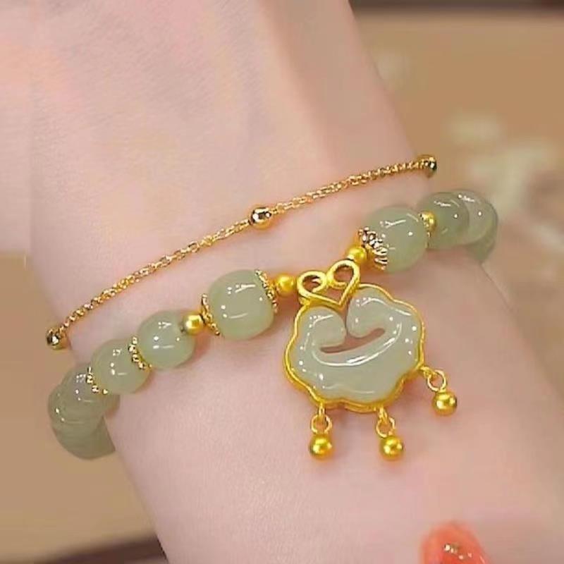 Браслет из бисера с подвеской Lucky Jade Antique Bells, китайский стиль, благоприятные облака, двухслойный браслет, женские ювелирные изделия