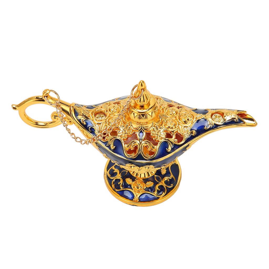 Genie Lamp Vintage Decoration Collectable Rare Small Zinc Alloy Legend Genie Light Gold Sapphire Blue