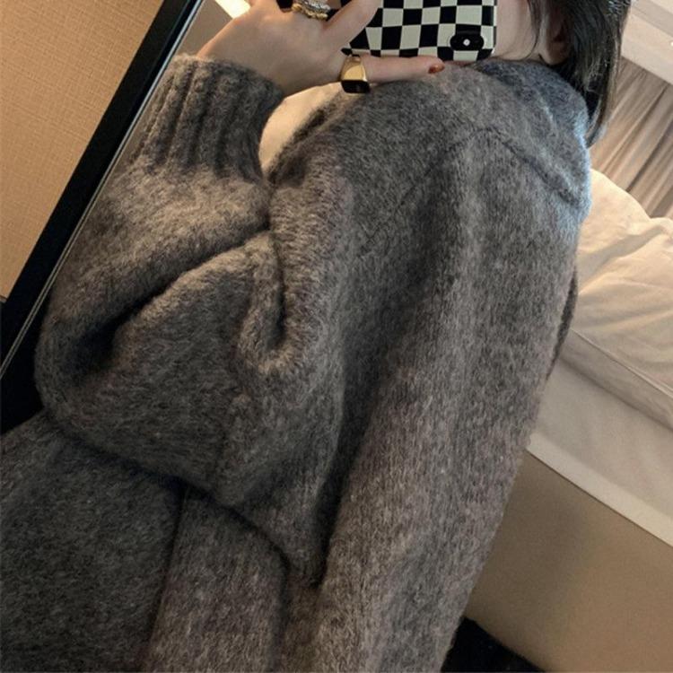 Women's Casual Solid Color Loose Knitted Cardigan Sweater Jacket Top