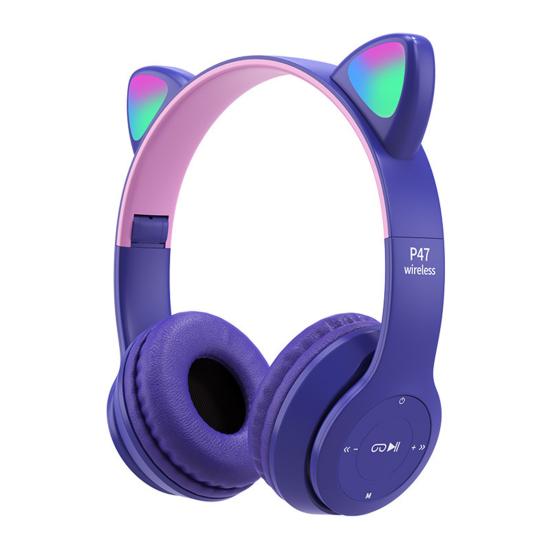 P47 Headphone Bluetooth 5.0 Luminous Cat Ear Shape Wireless Headset for Travel