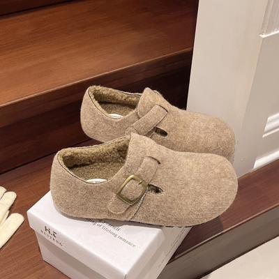 Обувь из меха ягуара~ серые пушистые туфли для женщин, новые хлопковые туфли на толстой подошве с бархатным мыском для женщин на осень и зиму