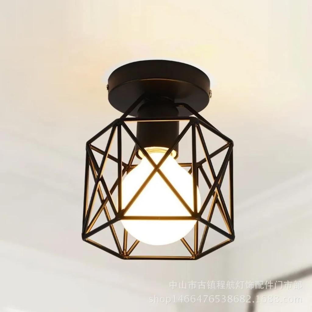 New Industrial Ceiling Lamp Shade Fixture Hallway Entrance Aisle Porch Square Iron Chandelier Pendant Light WY507