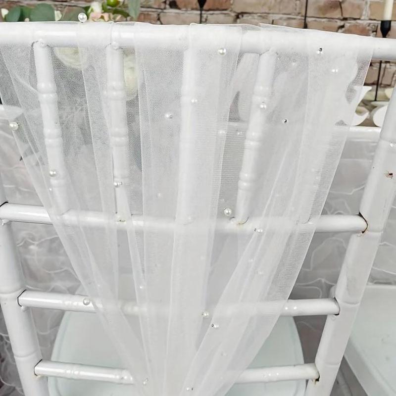 2pcs Pearl Tulle Chair Sashes 75x200cm Organza Fabric Sheer Tulle Chair Drapes For Wedding Party Event Banquet Home Decoration