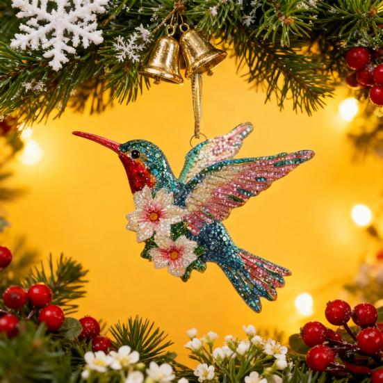 Yousheng 2D Acrylic Hummingbird Hanging Decoration Indoor Outdoor Garden Yard Window Wall Hanging Flat Flower Colorful Bird Ornament