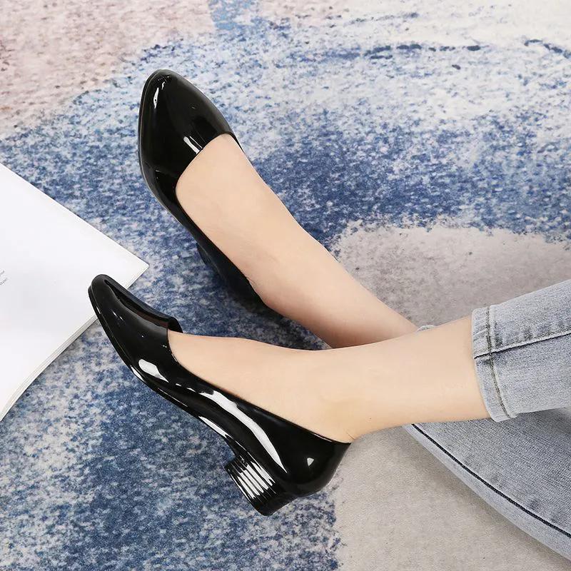 WTEMPO Женские однотонные туфли большого размера на весну и лето, на низком толстом каблуке, с нескользящей подошвой, повседневные туфли с острым носком