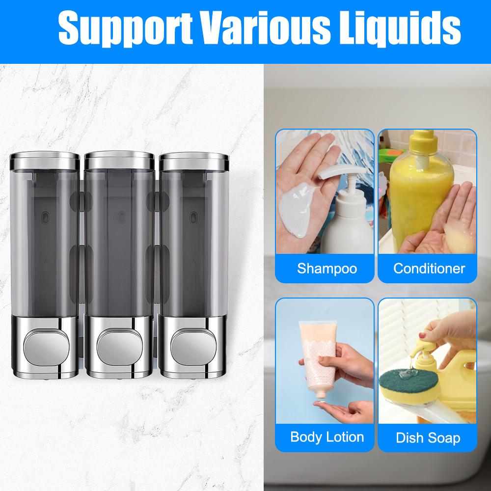 Дозатор шампуня для душа, 3-камерный настенный дозатор мыла 3x300 мл без дрели, дозатор мыла для душа