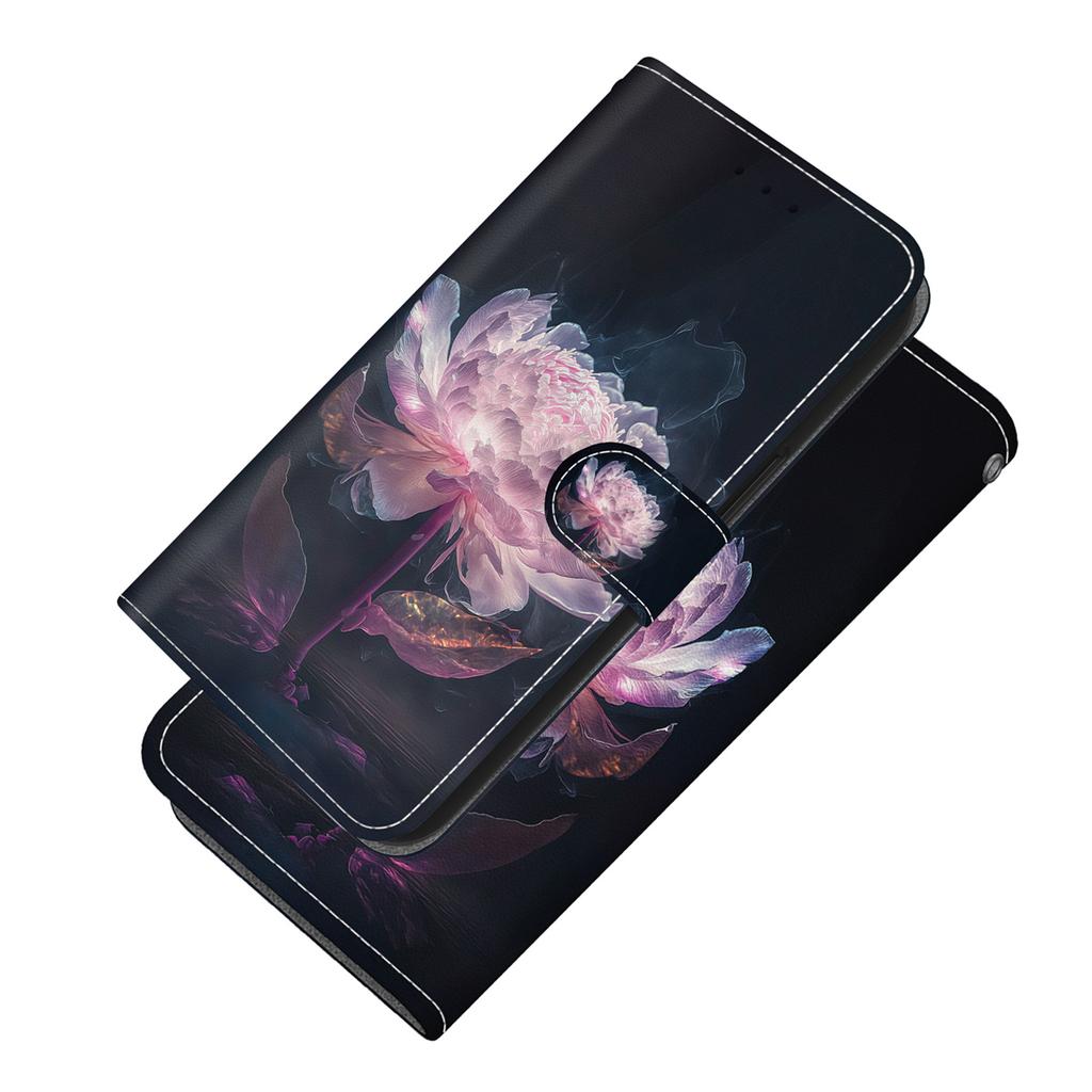 Purple Crystal Flower Painted Pattern Flip Wallet PU Leather Case with For iPhone Samsung Umidigi Infinix  TECNO...Suitable for Over 900 Phone Models