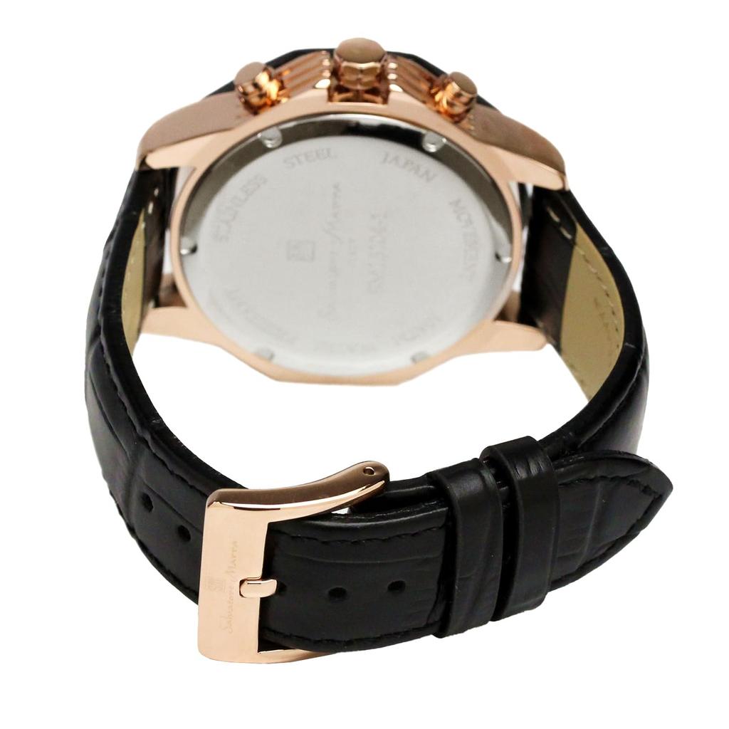 Salvatore Marra Red Chronograph 10 ATM Water Black Leather Burlap Men's Wristwatch, Resistant, Strap, Pattern, SM15104-PGPLLE