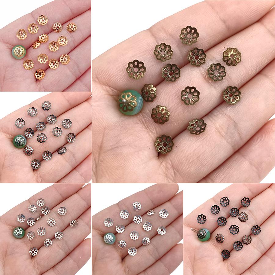 300Pcs 6mm DIY Bead Caps Hollow Flower End Cap Connectors for Jewelry Making