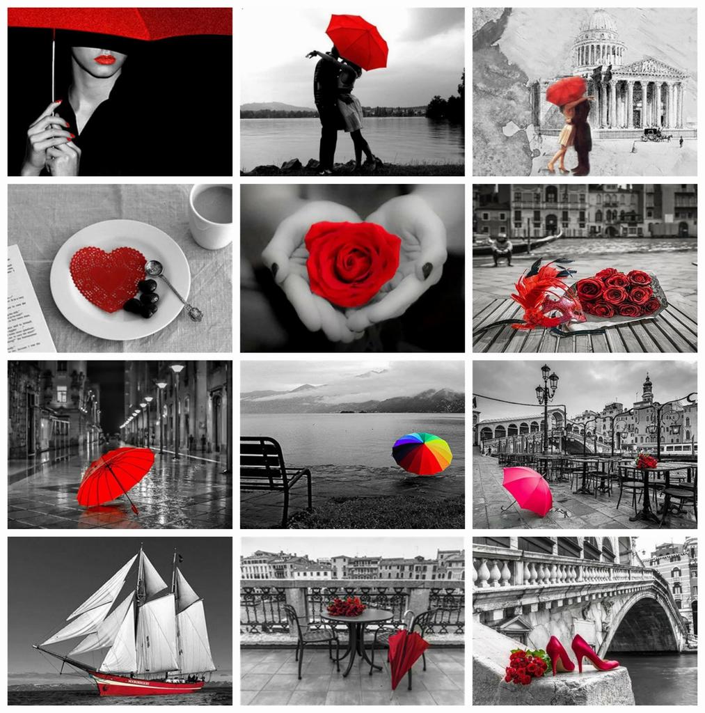 Полный квадратный/круглый алмазная живопись черный, красный пейзаж 5D Алмазная вышивка распродажа портрет цветок 5D DIY мозаичное украшение