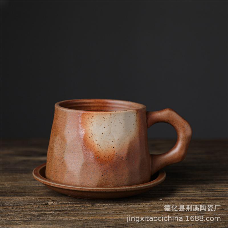 Набор керамической кофейной чашки и блюдца, Ретро керамическая чашка для послеобеденного чая, Простая керамическая кофейная чашка в японском стиле
