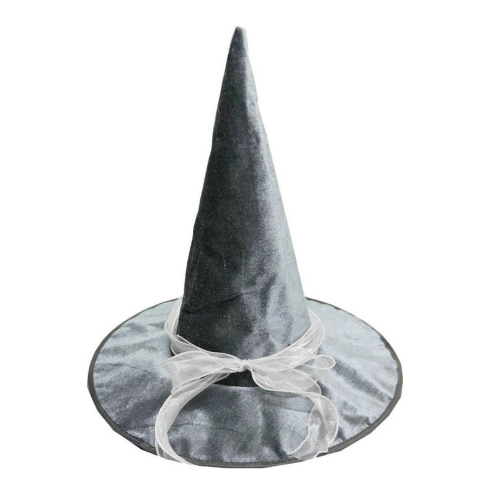 with Lace Velvet Dark Witch Hat Wide Brim Pointed Mage Hat Halloween Decor Hat Masquerades