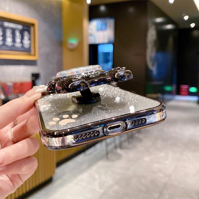 15Pro 14Pro Glitter Bling Bear Phone Holder Case For iPhone 15 14 13 12 11 Xs Pro Max Mini X XR Apple 6 6s 7 8 Plus Stand Cover