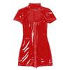Womens Shiny Wet Look Patent Leather Cutout Bodysuit Zipper Front Short Sleeve Skinny Jumpsuit