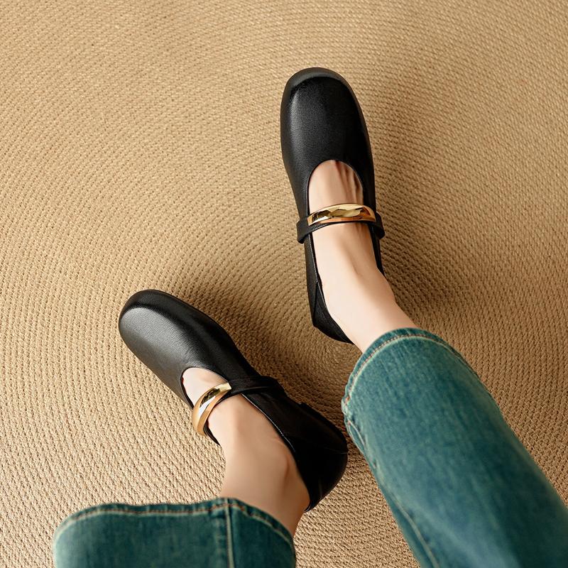 Модная женская новая кожаная овечья кожа круглая голова металлическая фурнитура пряжка ремня мягкая и удобная низкий каблук ретро Мэри Джейн одинарная туфля