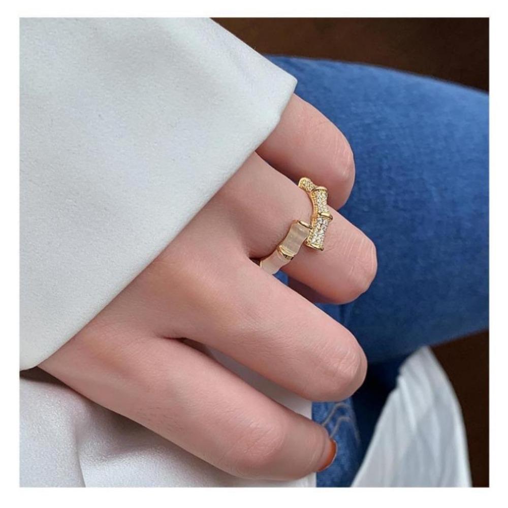 1 шт., новый дизайн, опалы, бамбуковая форма, золотой цвет, регулируемые кольца, корейские модные ювелирные изделия, роскошный аксессуар для вечеринки, женский подарок