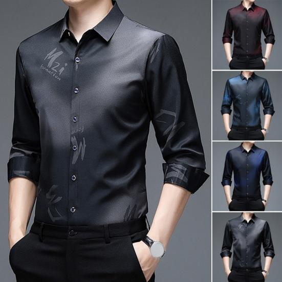 Мужская повседневная рубашка, весенне-осенняя однобортная рубашка с лацканами и длинными рукавами, топы с принтом, деловая рубашка против морщин