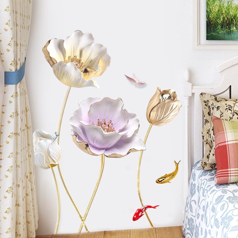 Wall  Stickers, Colored 3d Tulip Embossed Flowers Wallpaper, Creative Self-adhesive Removable