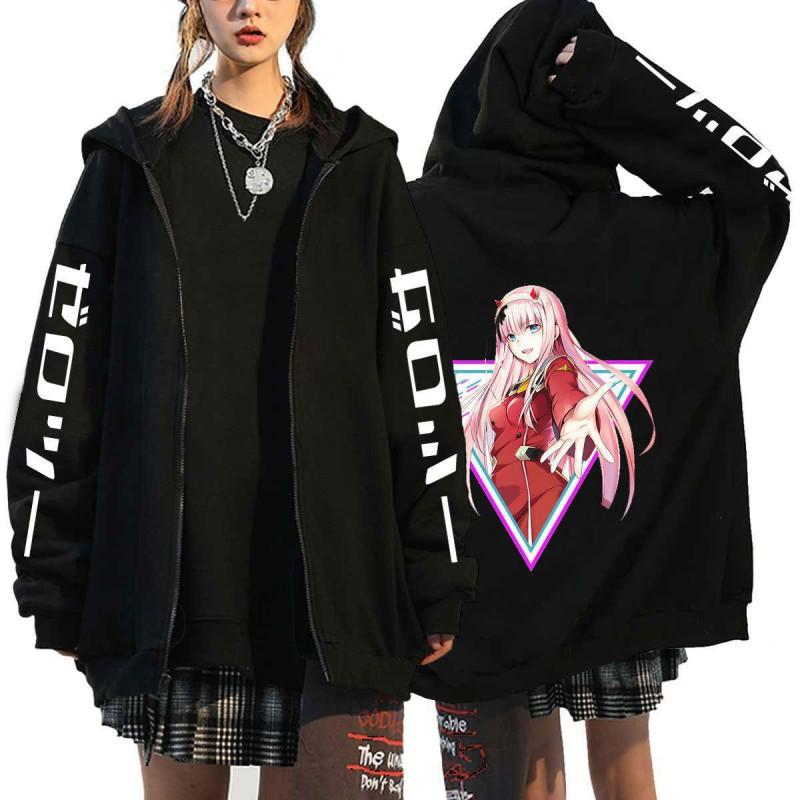 Mens Anime Zero Two Darling In Franxx Printed Fleece Lined Hooded Sweatshirt Casual Long Sleeve Pullover