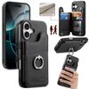For iPhone 16 Case with Card Holder Kickstand Leather+TPU+PC Phone Cover