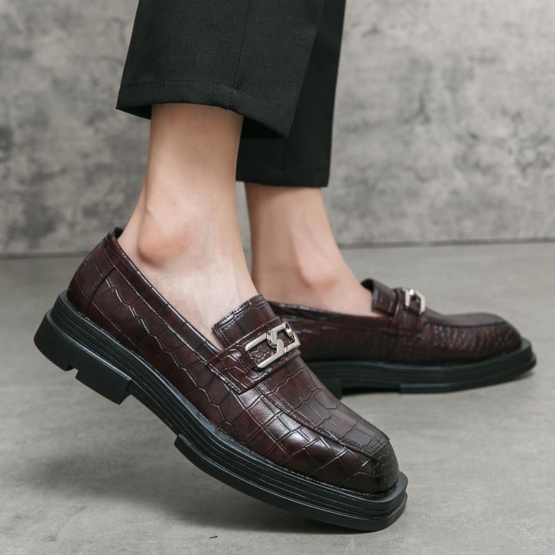 Мужские лоферы-пенни Белые классические туфли Свадебные Толстая подошва Увеличение роста Повседневные Коричневая кожа Туфли для выпускного вечера Вечеринки Диско Большой размер