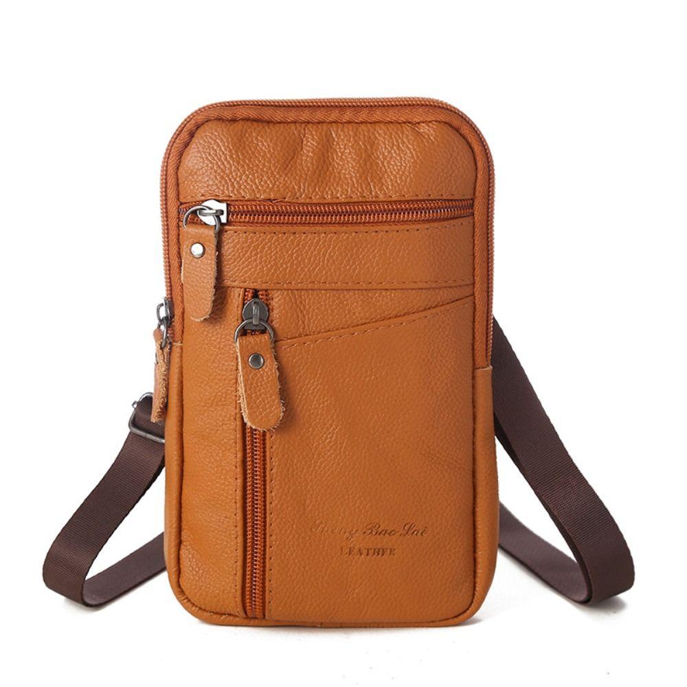 Genuine Leather Phone Chest Bag Large Capacity Messenger Bag Crossbody Phone Bag Cell Phone