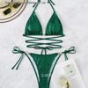 2023 Сексуальное бикини с бретелями, открытой спиной, треугольным верхом халтер