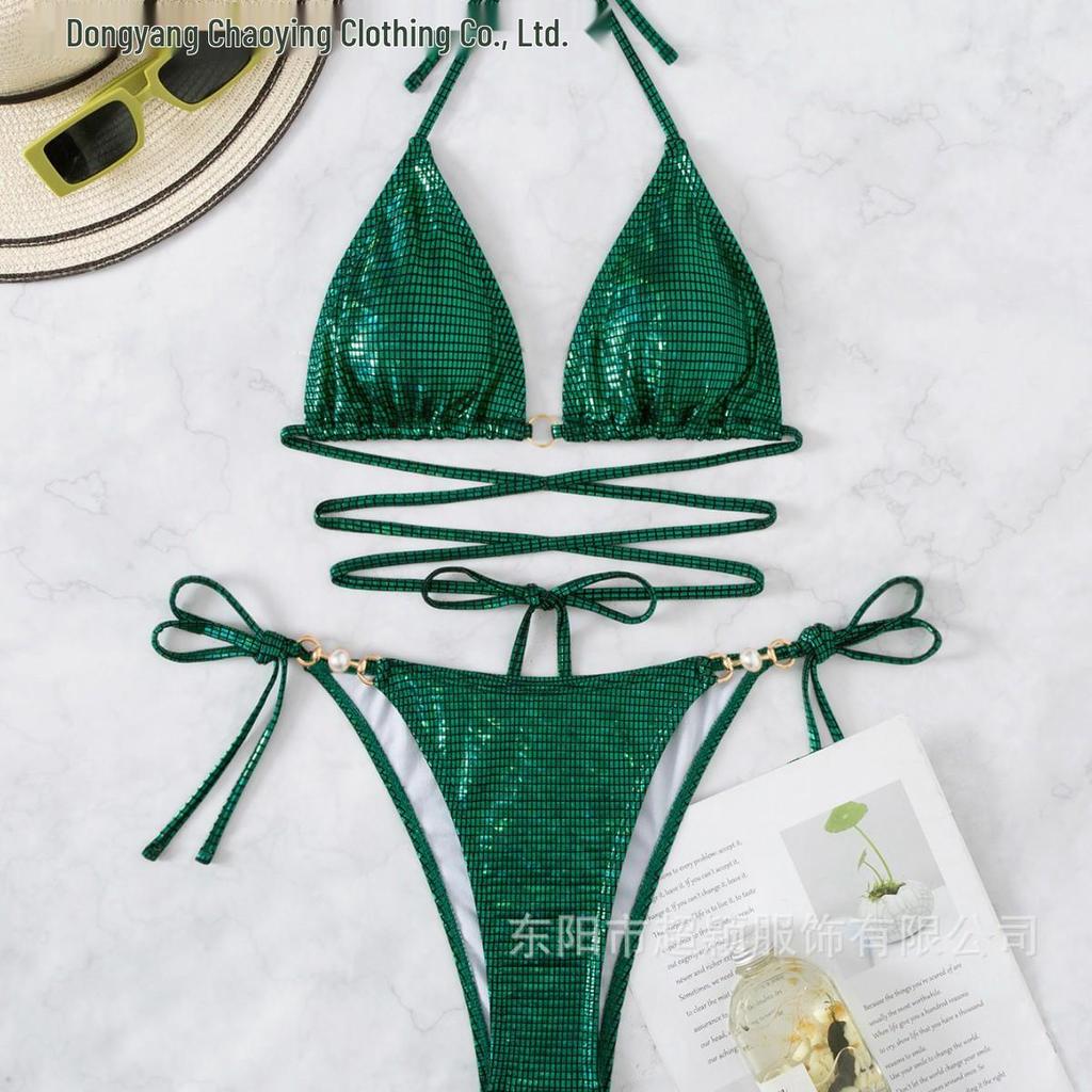 2023 Сексуальное бикини с бретелями, открытой спиной, треугольным верхом халтер