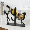 Western Cowboy Cactus Wine Bottle Rack Metal Tabletop Wine Holder with Glass Support Rustic Decorative Bar Accessory for Home Bar Restaurant Cafe