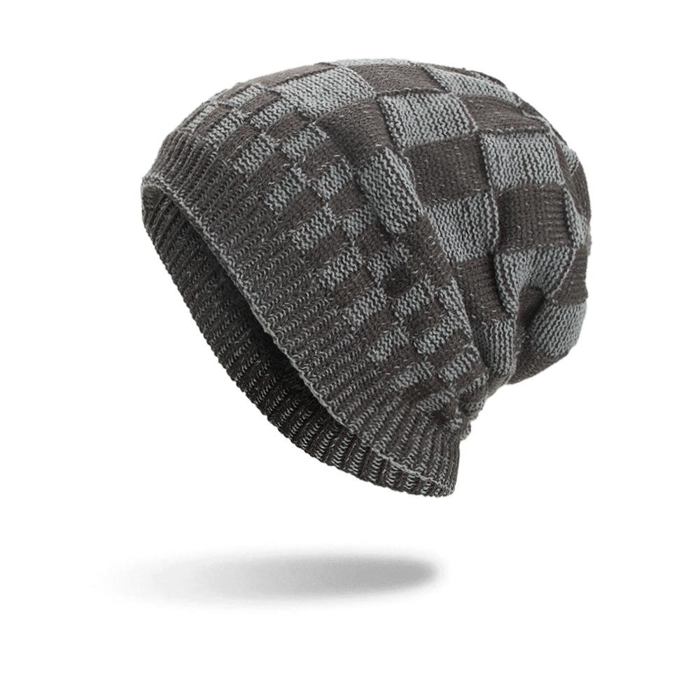 Autumn and Winter New Velvet Two-color Checkered Pullover Hat Knitted Wool Hat