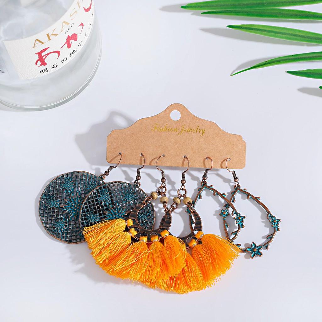 Bohemian Ethnic Retro Earring Set: 3-Piece Hanfu & Nepal Style for Women