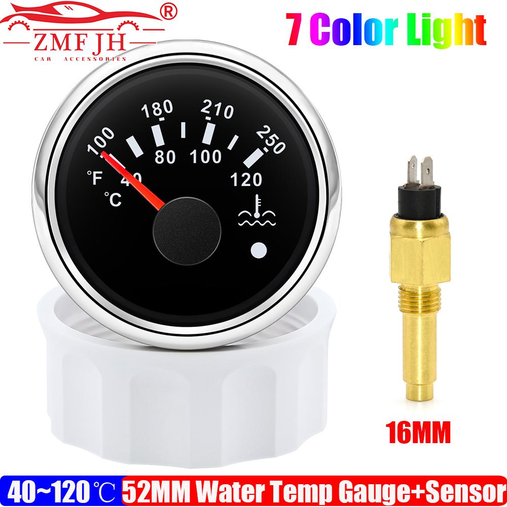 7 Color LED 52MM Water Temperature Gauge + Water Temp Sensor 12MM,14MM,16MM,17MM,21MM for Marine Boat Yacht Car Flash Warning