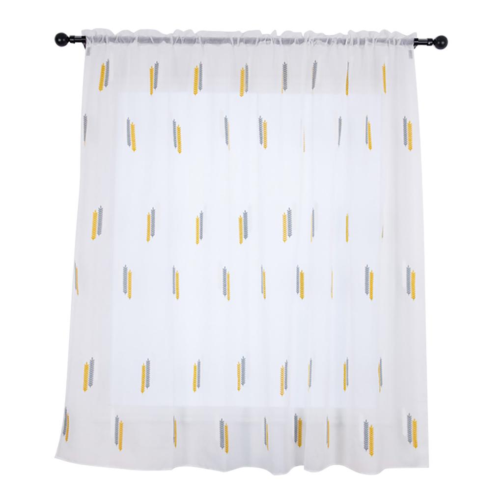 1Pcs Household Window Embroidered Short Curtain Blackout Panels Drapes 1*2m (Gray+White Yellow)