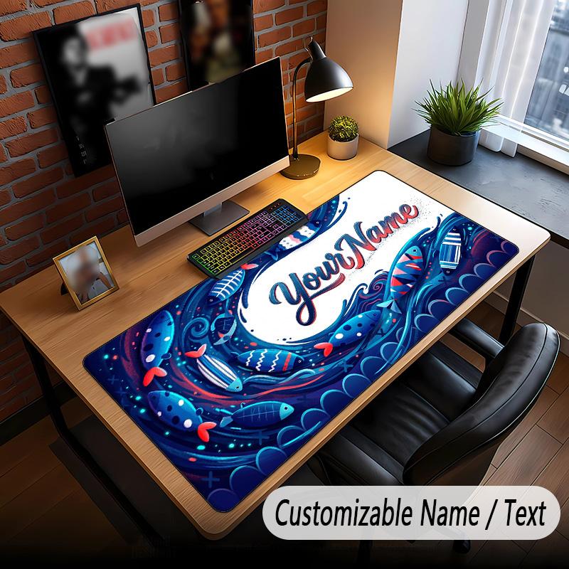 Fish Ocean Theme Custom Mouse Pad Personalized With Name Text Customized Desk Mat For Office Home Decor