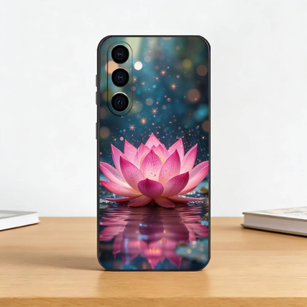 Сияющий Цветок Лотоса Чехол для Телефона Черный Силикон Мягкий Для Samsung Galaxy A73,A72,A71,A70,A53,A52,A51