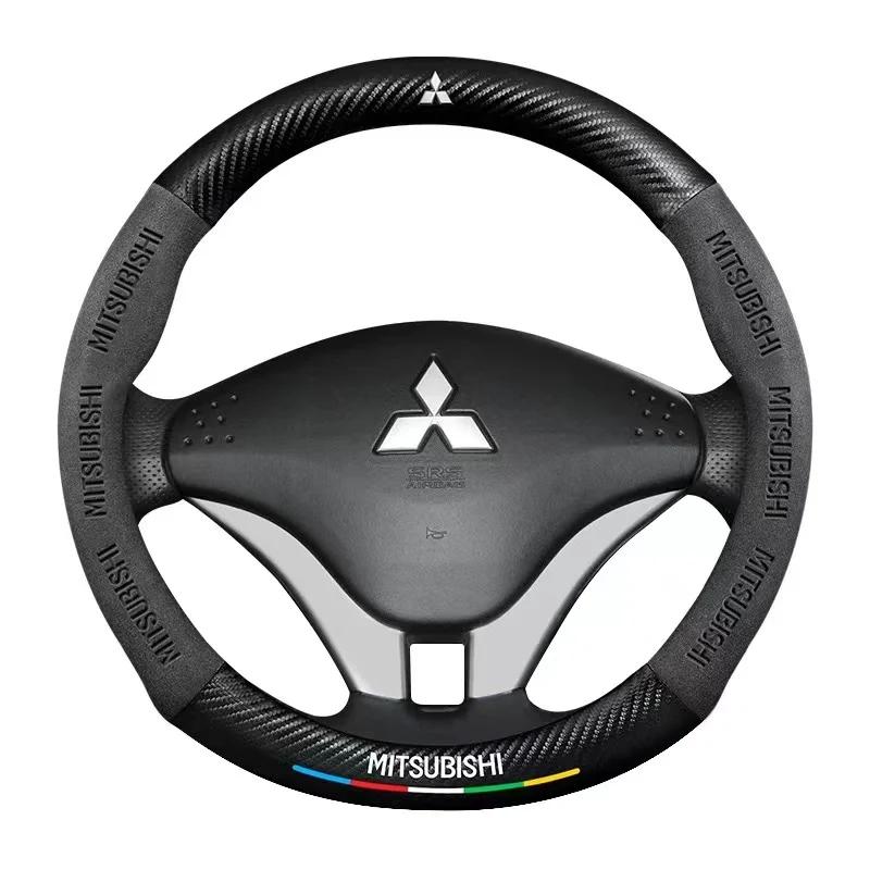 Carbon fiber Suede Car Steering Wheel Cover For Mitsubishi Pajero Sport Outlander ASX Lancer Eclipse RALLIART Auto Accessories