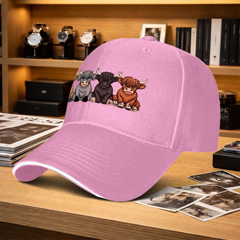 Highland Cow Cartoon Adjustable Baseball Cap Unisex Outdoor Sports Hat For Fishing Golf Camping Hiking