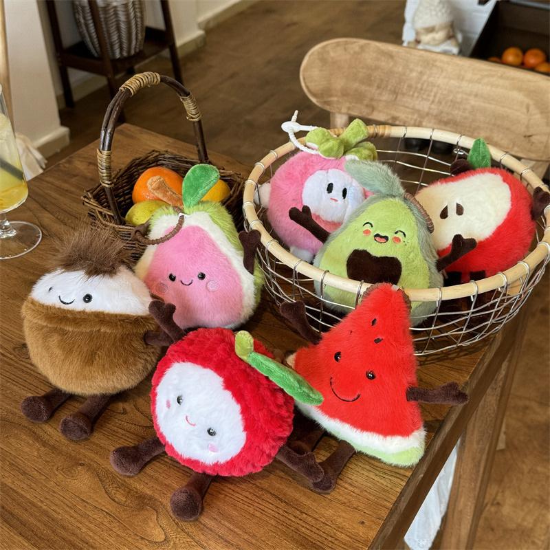 Kawaii Cartoon Coconut Watermelon Plush Key Schoolbag Pendant for Girls Lovely Stuffed Fruit Plush Kids Birthday Gifts