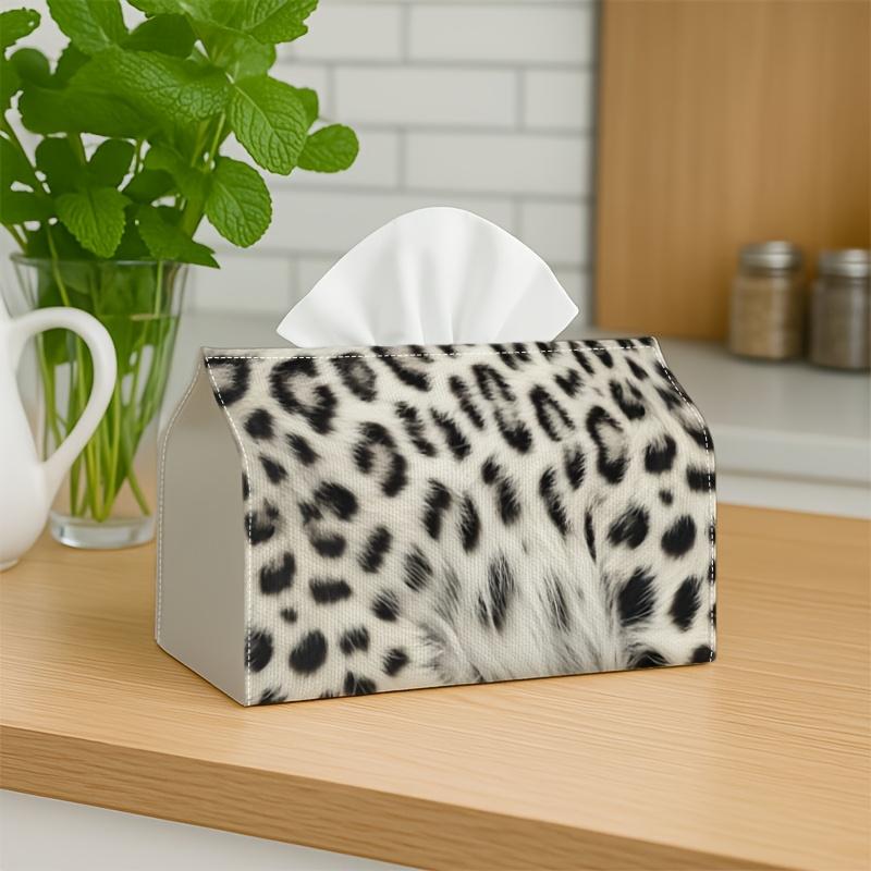 1pc Natural Style Tissue Box Holder - Snow Leopard Fur Pattern White, Perfect for Living Room, Dining Room, Bedroom, Bathroom, Bar, or Office Decor, H