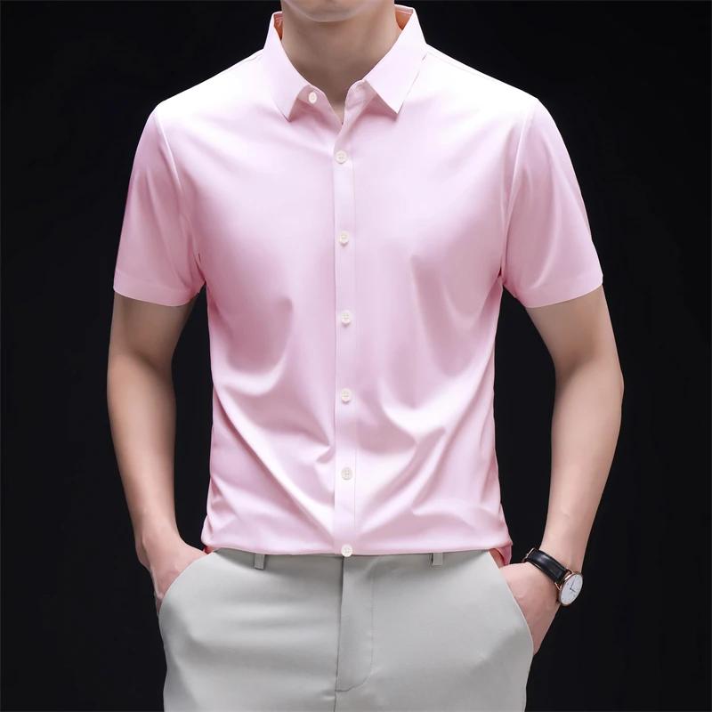 Новая мужская рубашка business casual с коротким рукавом, однотонная, устойчивая к складкам, не мнется, удобная, для любого сезона, универсальный топ
