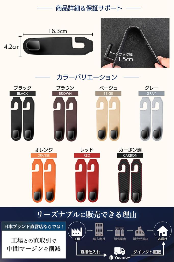 Yuumo+ Автомобильные крючки, Подголовник, Вешалка для багажа, Автотовары, Удобные товары, Искусственная кожа, Набор из 2 штук, Коричневый