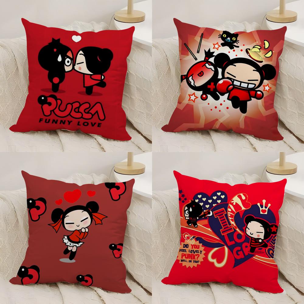 Кавайная аниме наволочка P-Pucca, шелковистый короткий плюш, двусторонняя печать, наволочка для подушки на диван, для всех сезонов, декор для дома, подарок