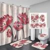 4 PCS Full Set Bathroom Set Shower Curtain Bath Non-Slip Floor Mat Carpet Home Bathroom
