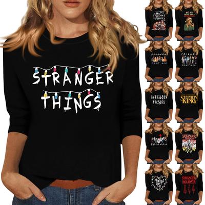 3/4 рукава топы для женщин футболка повседневные принты топы футболка круглый вырез пуловер блузка