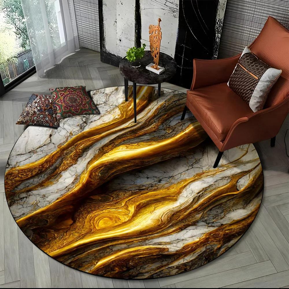 3D Luxurious Colour Marble Blue Green Gold Round Carpet Rug for Living Room Bedroom Child Chair Decor,Pet Area Rug Non-slip Mat