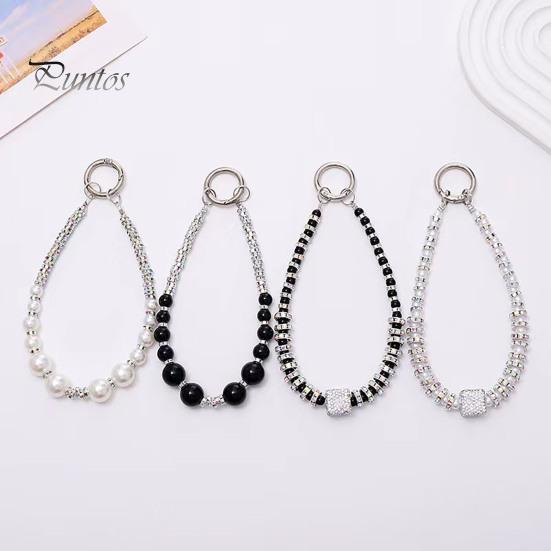 Mobile Phone Wrist Strap Beaded Faux Pearl Charm Anti-Theft Phone Lanyard Fashionable Hands-Free Bracelet Rhinestone Phone Strap