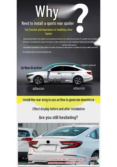 Compatible with 11th Gen Civic Type R (22-26) and Accord Inspire (18-22) Rear Spoiler Wind Deflector.