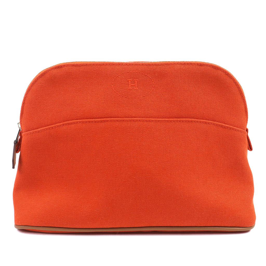 Pristine HERMES Bored pouch MM H logo embroidered leather canvas cosmetic pouch Orange Used
