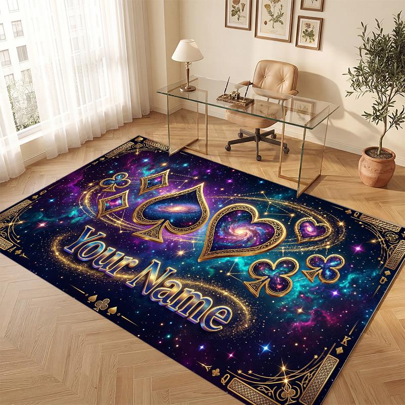 Astronaut Space Theme Soft Crystal Velvet Rug Custom Name & Text Print Non Slip Floor Rug for Bedroom Living Room